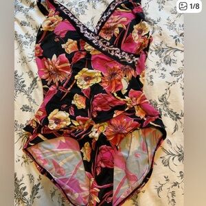 Jantzen Floral One Piece Swimsuit - Black and Pink